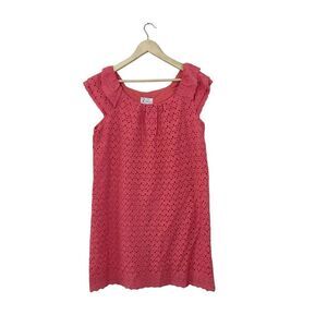 Riley 16 Dress Eyelet Embroidered Cotton Short Sleeve Pink Knee Length Womens